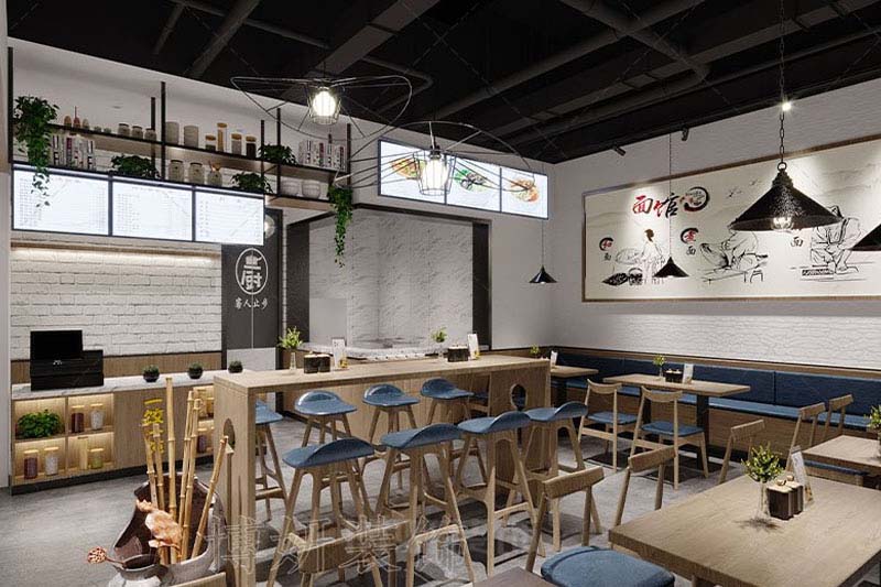 南京餃子混沌小吃店古今融合裝修設(shè)計(jì)方案效果圖-南京博妍工裝公司