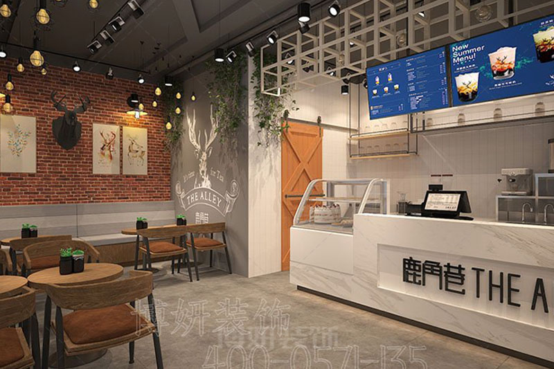 南京復古時尚奶茶飲品店裝修設計方案效果圖-南京博妍工裝公司