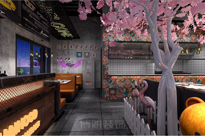 南京個性混搭風(fēng)小吃店裝修設(shè)計方案效果圖-南京博妍工裝公司